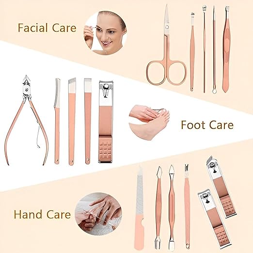 Stainless Steel Manicure & Pedicure Kit – 16-Piece Nail Grooming Set with Clippers, Cuticle Trimmer & Travel Case – Professional Nail Care for Men & Women (Multi-Colour) (16 IN 1 MENICURE KIT)
