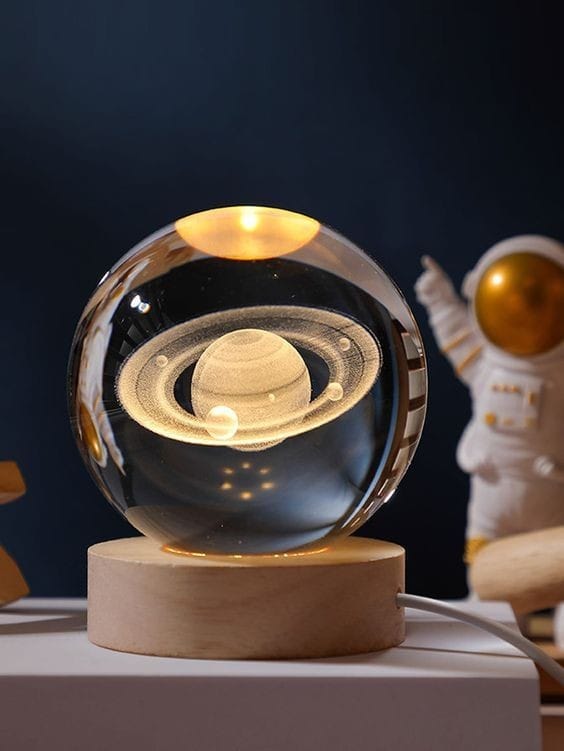 Crystal 3D Galaxy Ball |Night Light |Table Lamp |Dimmable Engraved LED Glass Ball |with USB and Wooden Base for Home Decor|Birthday Gift|Office|Gift & Kids Bedroom