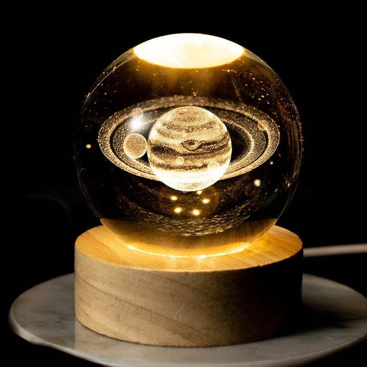 Crystal 3D Galaxy Ball |Night Light |Table Lamp |Dimmable Engraved LED Glass Ball |with USB and Wooden Base for Home Decor|Birthday Gift|Office|Gift & Kids Bedroom