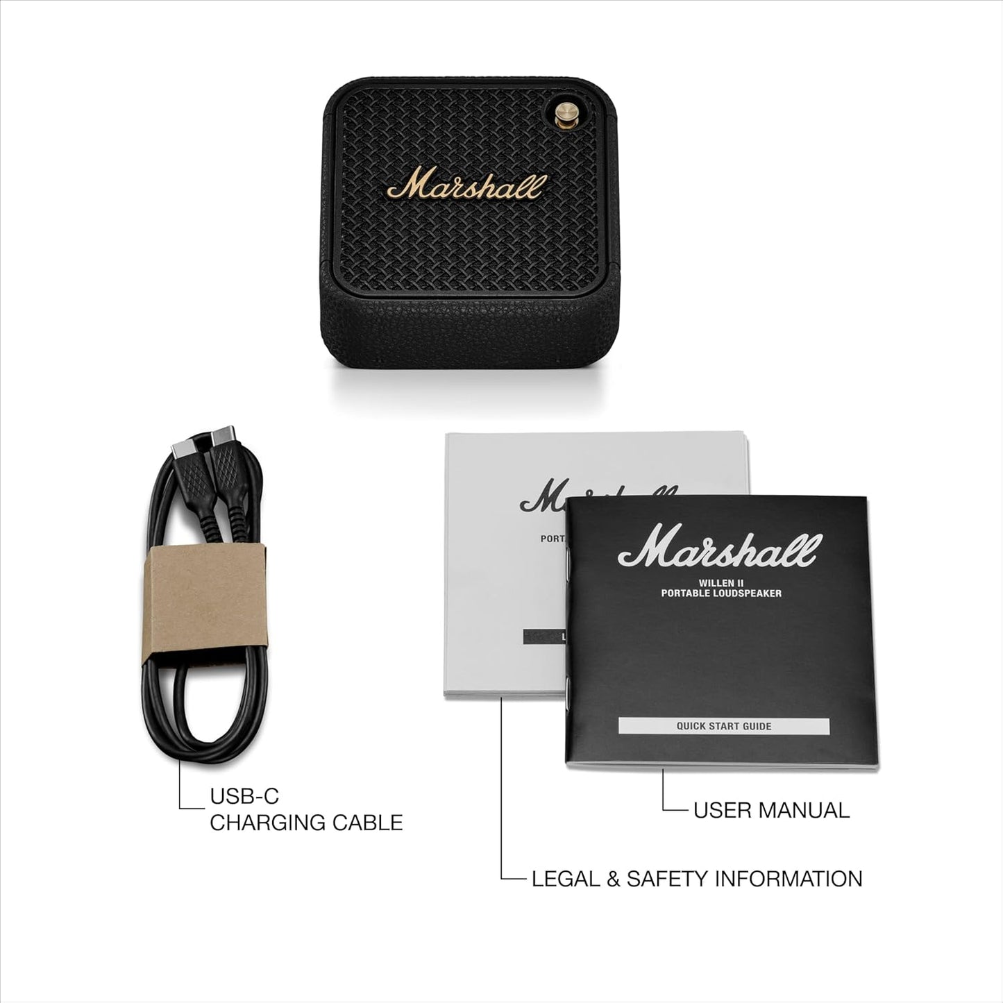 Marshall Willen II Portable Bluetooth Speaker with 17+ Hours of Portable Playtime, Dust & Waterproof (IP67) - Black & Brass.