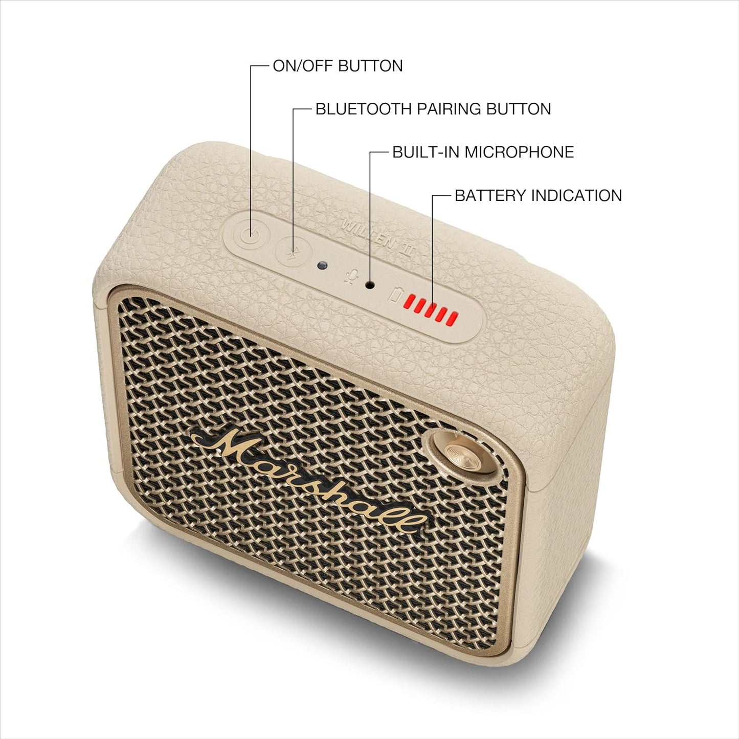 Marshall Willen II Portable Bluetooth Speaker with 17+ Hours of Portable Playtime, Dust & Waterproof (IP67) - Black & Brass.