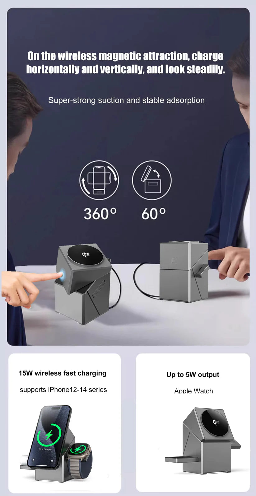 Cubonic Qi2 Megsafe Charger, 3-in-1 Wireless Charger.