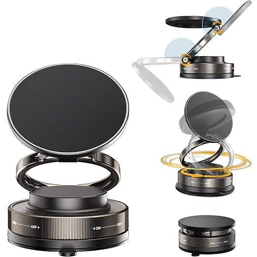 Fitgear Magnetic Vacuum Mobile Holder with Suction Cup | 360° Rotation Universal Phone Mount for Car Dashboard, Desk, Wall | Strong Grip Magnet Stand for iPhone, Android, Tablet, GPS – Hands-Free Use