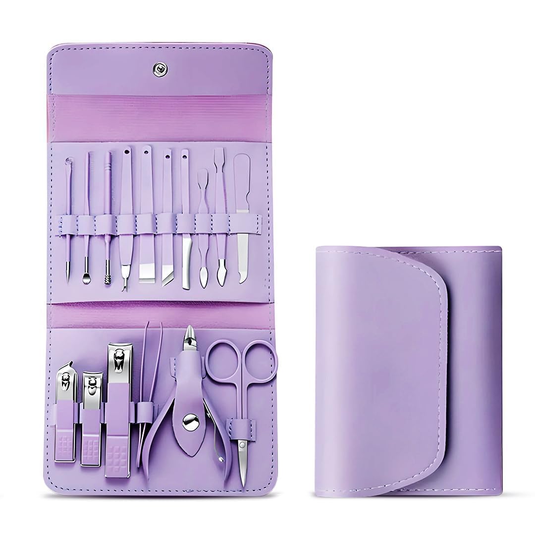 Stainless Steel Manicure & Pedicure Kit – 16-Piece Nail Grooming Set with Clippers, Cuticle Trimmer & Travel Case – Professional Nail Care for Men & Women (Multi-Colour) (16 IN 1 MENICURE KIT)