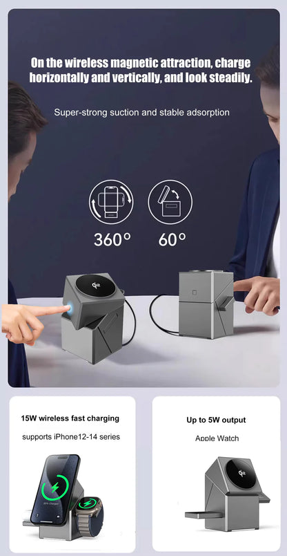 Cubonic Qi2 Megsafe Charger, 3-in-1 Wireless Charger.
