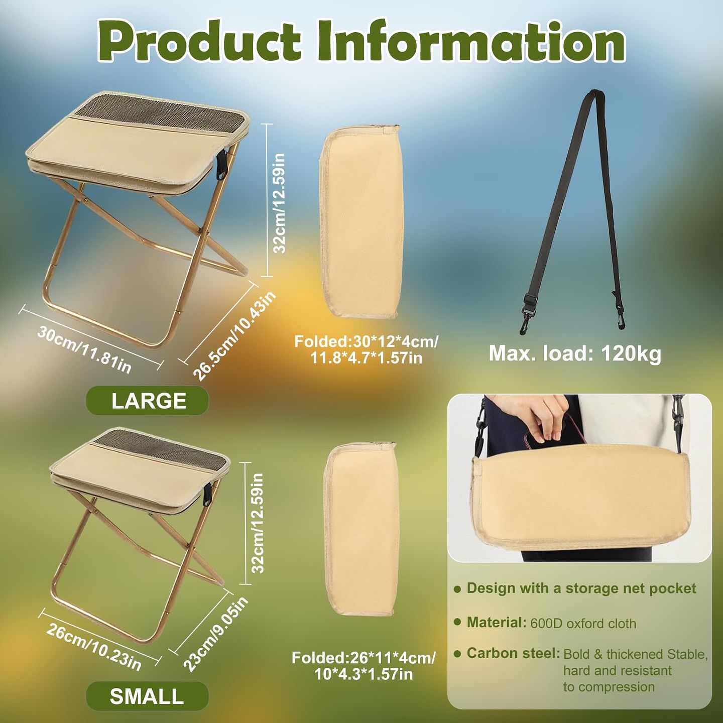 Folding Stool, Mini Outdoor Camping Stool, Portable Small Foldable Lightweight Hunting Seat with Zippered Carrying Bag, Folding Slacker Chairs for Fishing Travelling Picnics